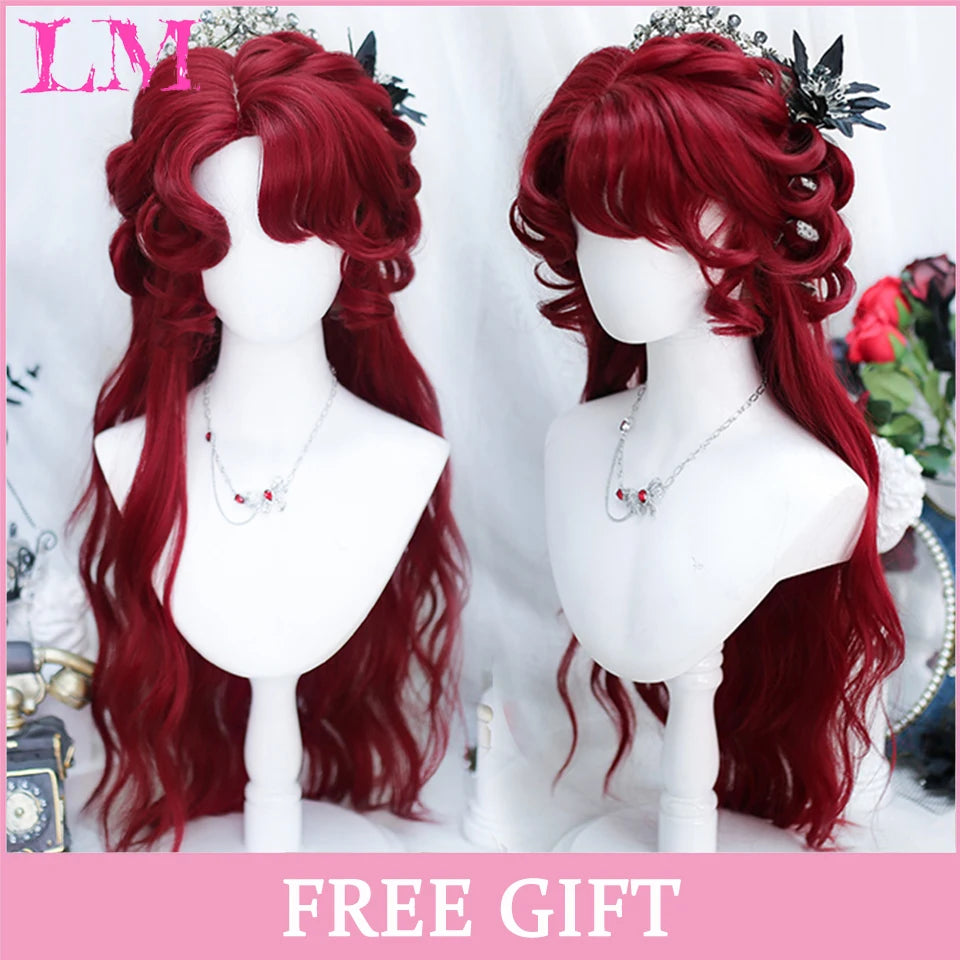 LM Synthetic Black Wig with Long Ponytail Short Straight Wig Lolita Cosplay Party Harajuku Blonde Wig With Bangs for Women