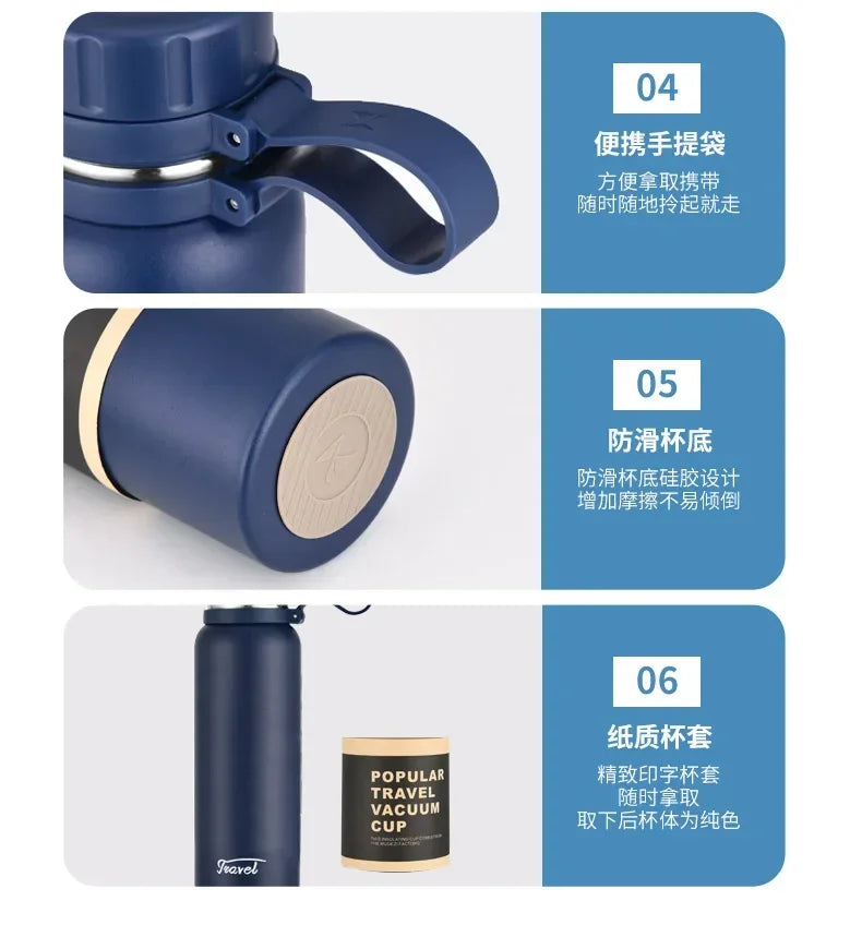 1PCS Stainless Steel Thermos with Tea Filter Double Wall Vacuum Flask Sports Outdoor Fitness Thermal Bottle Insulation Cup