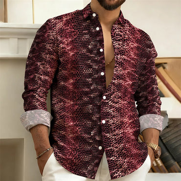 2026 New Men's Shirt: Snake-Print Long-Sleeve Shirt Stylish Slim-Fit Turn-Down Collar Shirt, Streetwear Trend, Hawaiian Style
