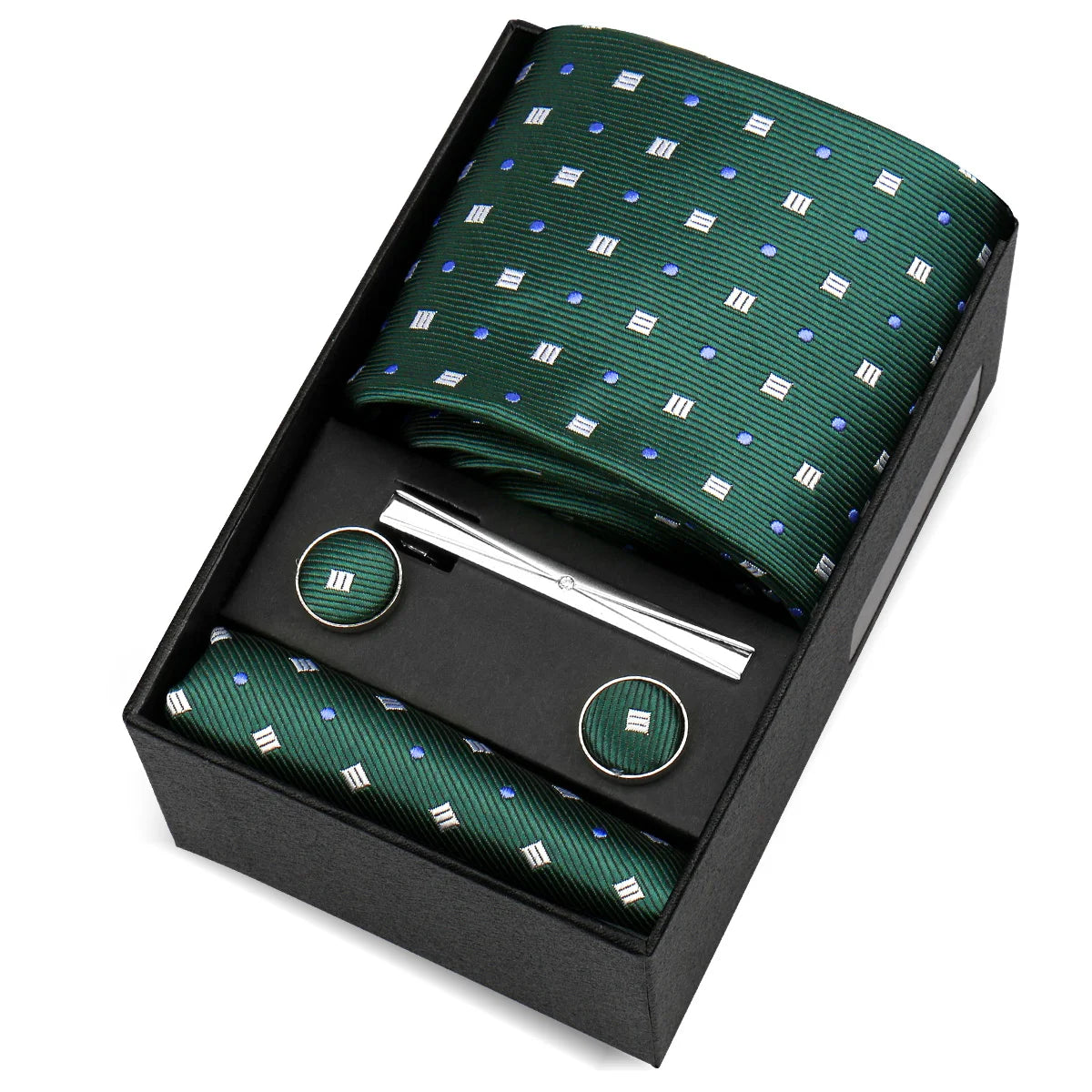Luxury 8cm Tie For Men Handkerchief Cufflink Tie Clip Set Man Wedding Gravata Suit Accessories Brand Business Necktie Box Gift