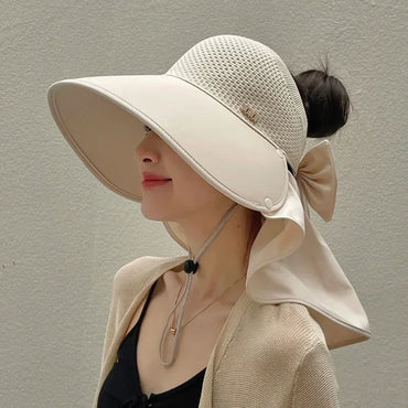 1Pcs Outdoor Sun Bucket Hat for Women Girls Fishing Hiking Wide Brim Bucket Hat with Neck Cover 360° Protection Sunscreen Caps