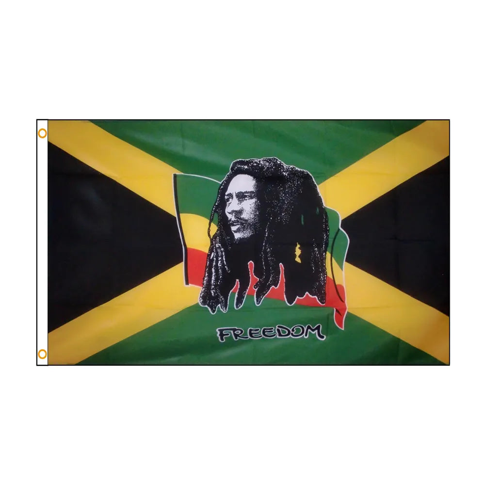Bob Marley Flagge – Jamaika Freedom Motiv, 90x60 Cm, Wetterfest & Lichtecht, Mit Metallösen Für Innen & Außen