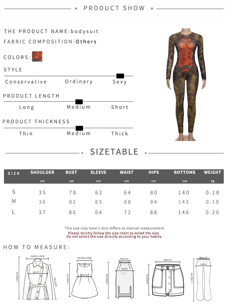 Sisterlinda Printing Slim O-Neck Long Sleeve Jumpsuit Women Sexy Popular Body-shaping Vestidos Girl Party Leisure Pencil Pants