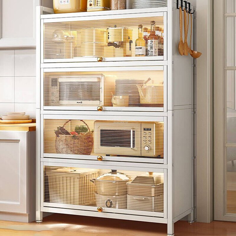 Modern Carbon Steel Kitchen Cabinets Home Kitchen Furniture Simple Tableware Storage Cabinet Multi-layer Shelf with Flip Door