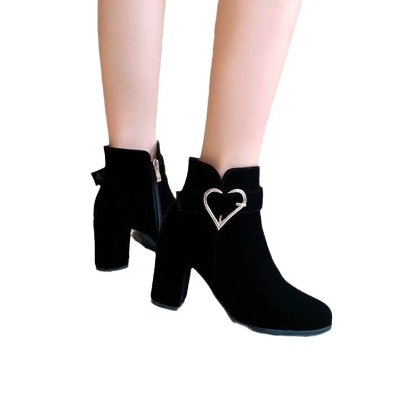 Fashionable versatile short boots comfortable single boots round toe autumn winter new Elegant minimalist thick heels high heels