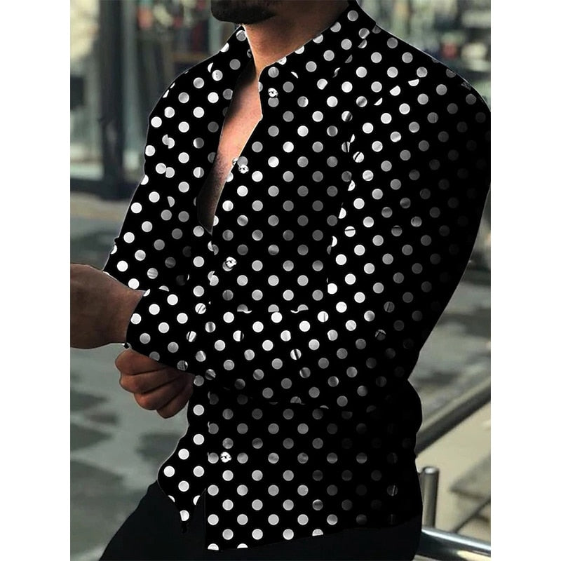 Fashion Luxury Shirts For Men Oversized Casual Shirt Polka Dot Print Long Sleeve Tops Men's Clothing Club Party Cardigan Blouses