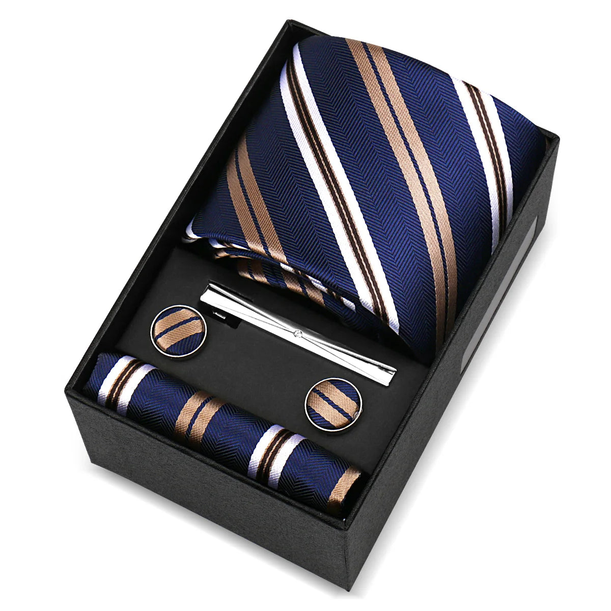 Luxury 8cm Tie For Men Handkerchief Cufflink Tie Clip Set Man Wedding Gravata Suit Accessories Brand Business Necktie Box Gift
