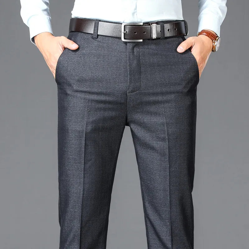 New Business Casual Suit Pants Men Solid High Waist Straight Office Fo   Mega Mart Center