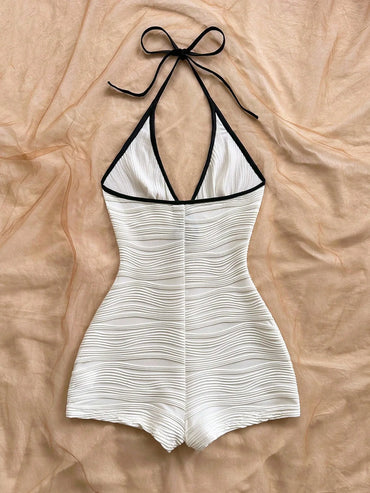 Summer Backless Sleeveless Halter Mini Playsuits Women 2026 V Neck Romper Streetwear Black White Female Shorts Jumpsuits