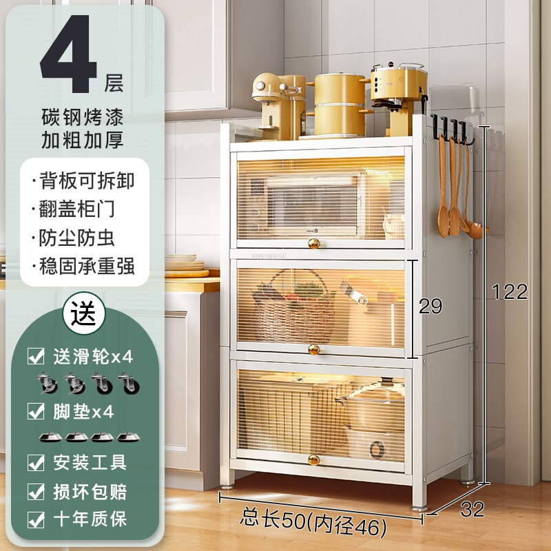 Modern Carbon Steel Kitchen Cabinets Home Kitchen Furniture Simple Tableware Storage Cabinet Multi-layer Shelf with Flip Door