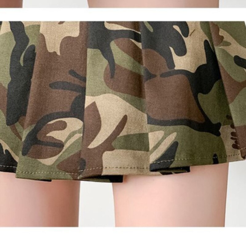 Summer Camouflage Pleated Skirt Women High Waist Short A-line Denim Skirts Girl Vintage Harajuku Korean Fashion Dress Clothes