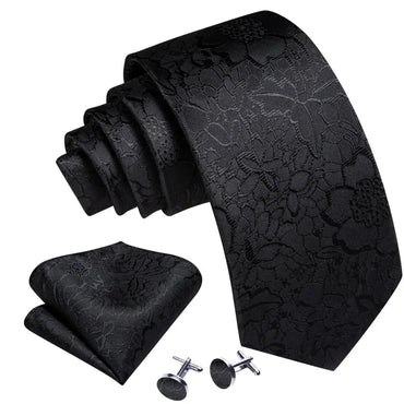 Barry.Wang Black White Gray Silver Men Tie Handkerchief Cufflinks Set Jacquard Necktie for Male Wedding Business Party Gift