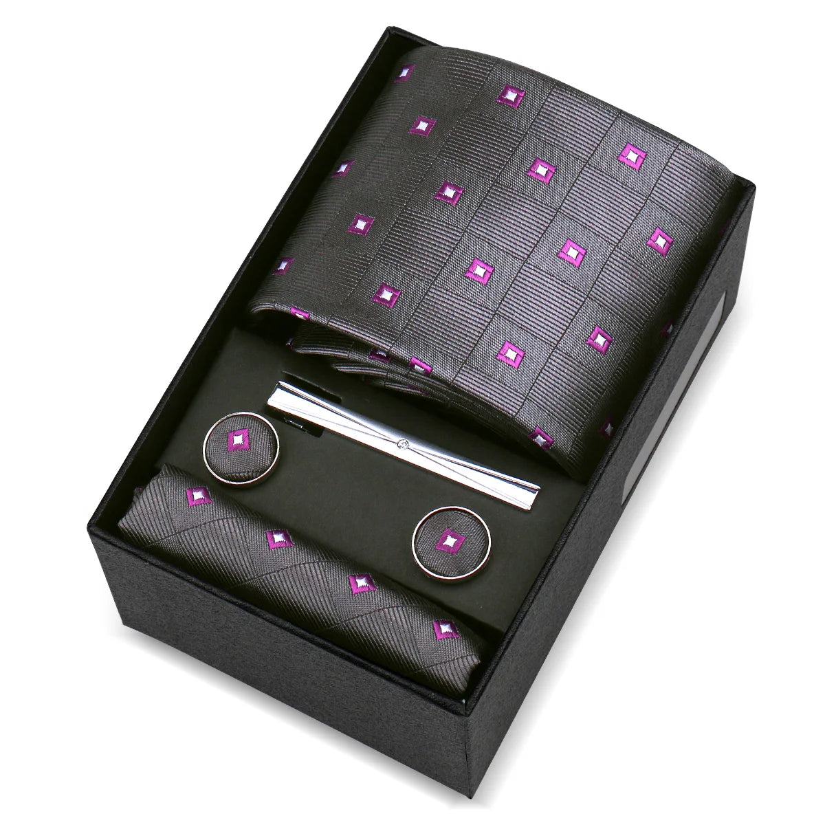Luxury 8cm Tie For Men Handkerchief Cufflink Tie Clip Set Man Wedding Gravata Suit Accessories Brand Business Necktie Box Gift