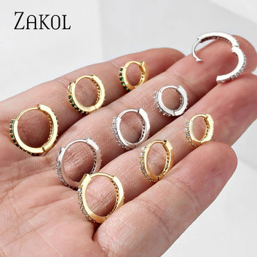 ZAKOL Fashion Round CZ Small Circle Hoop Earrings for Women Gold Color Ear Piercing Jewelry