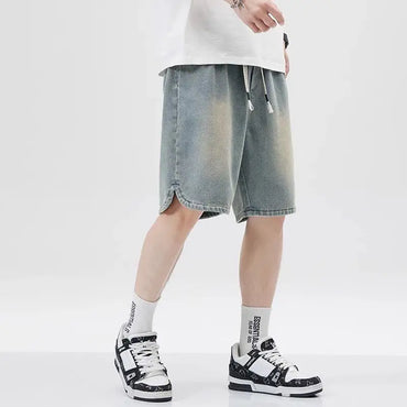 Men's Denim Shorts Men's 2025 Summer Thin Style Retro Loose American Fashion Brand Casual Five inch Mid Length Pants
