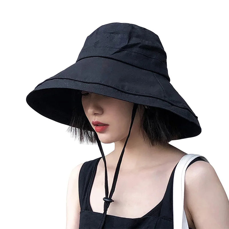 Wide Brim Anti-UV Fisherman's Hat Women Outdoor Hiking Camping Beach Sun Protection Hats Woman 2026 Summer Adjustable Bucket Hat