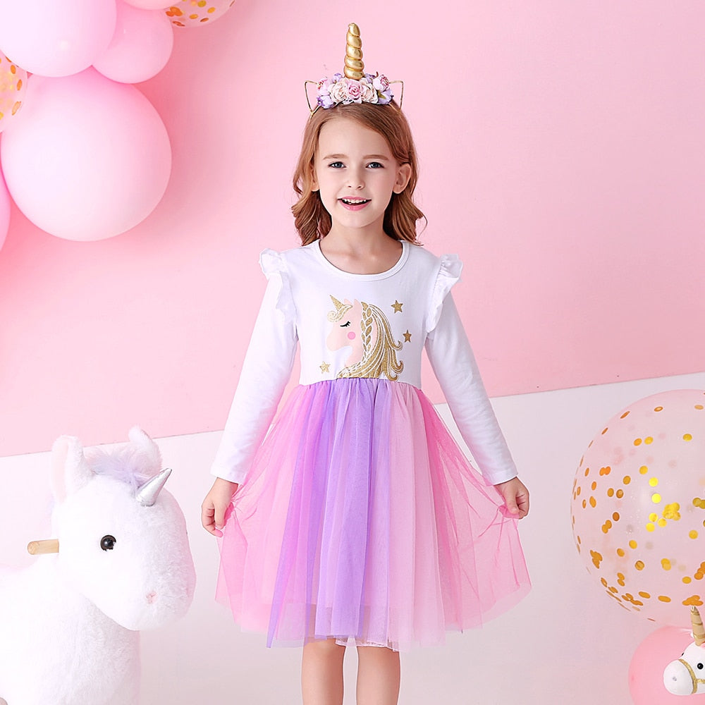 DXTON Princess Kids Dress Heart Sequined Girls Dress Winter Long Sleeve Children Clothing Tutu Flare Sleeve Kids Party Dresses