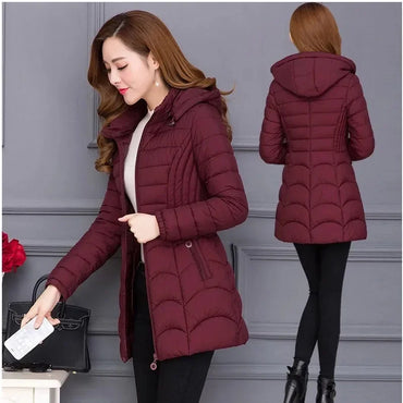 Winter Coat Women 2025 Fashion Middle Age Mother Slim Down Cotton Hooded Jacket Plus Size Casual Solid Warm Thick Outwear Parka