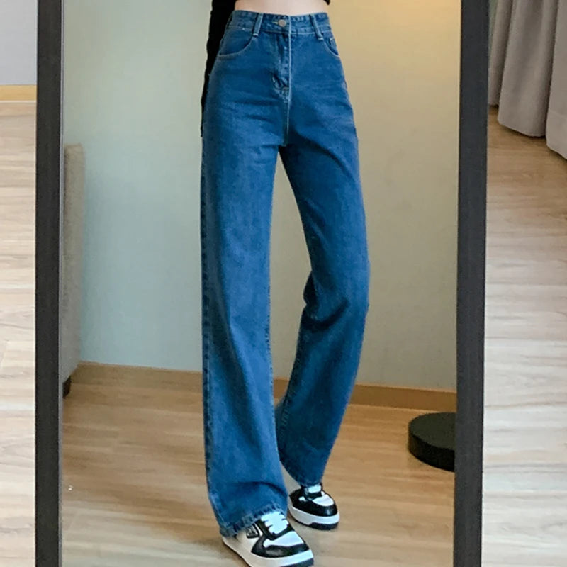 2024 Women High Waist Oversized Loose Mom Jeans Lady Streetwear Denim Y2k Straight Leg Pants Girls Blue Baggy Wide Leg Trousers