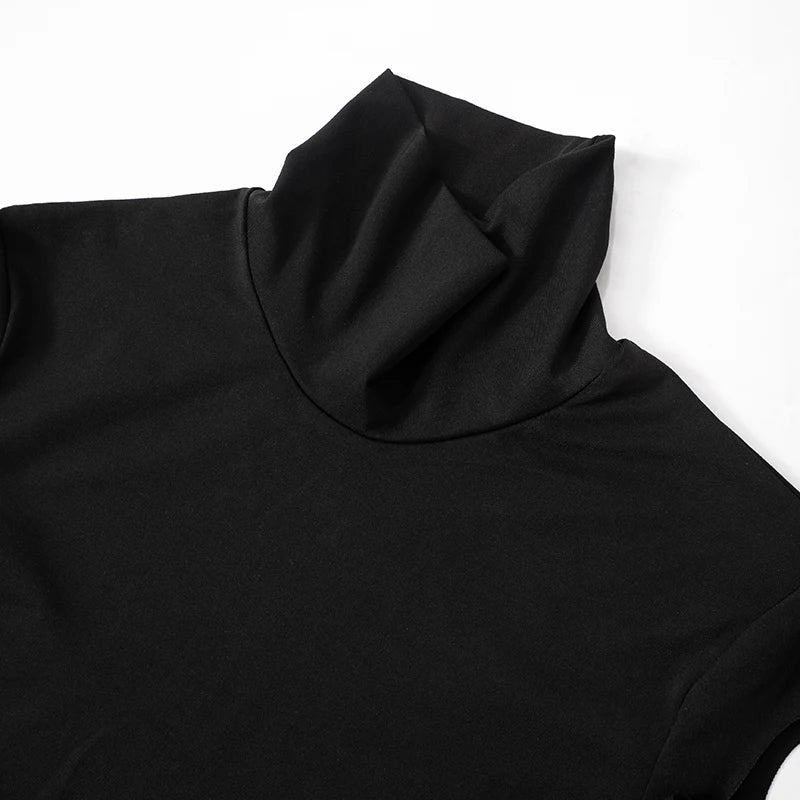 CUTENOVA 2024 New Hollow Out  Asymmetric Hot Girl Personality Set High Neck Sexy Long-Sleeved Jumpsuit Top + Hollow Out Pants