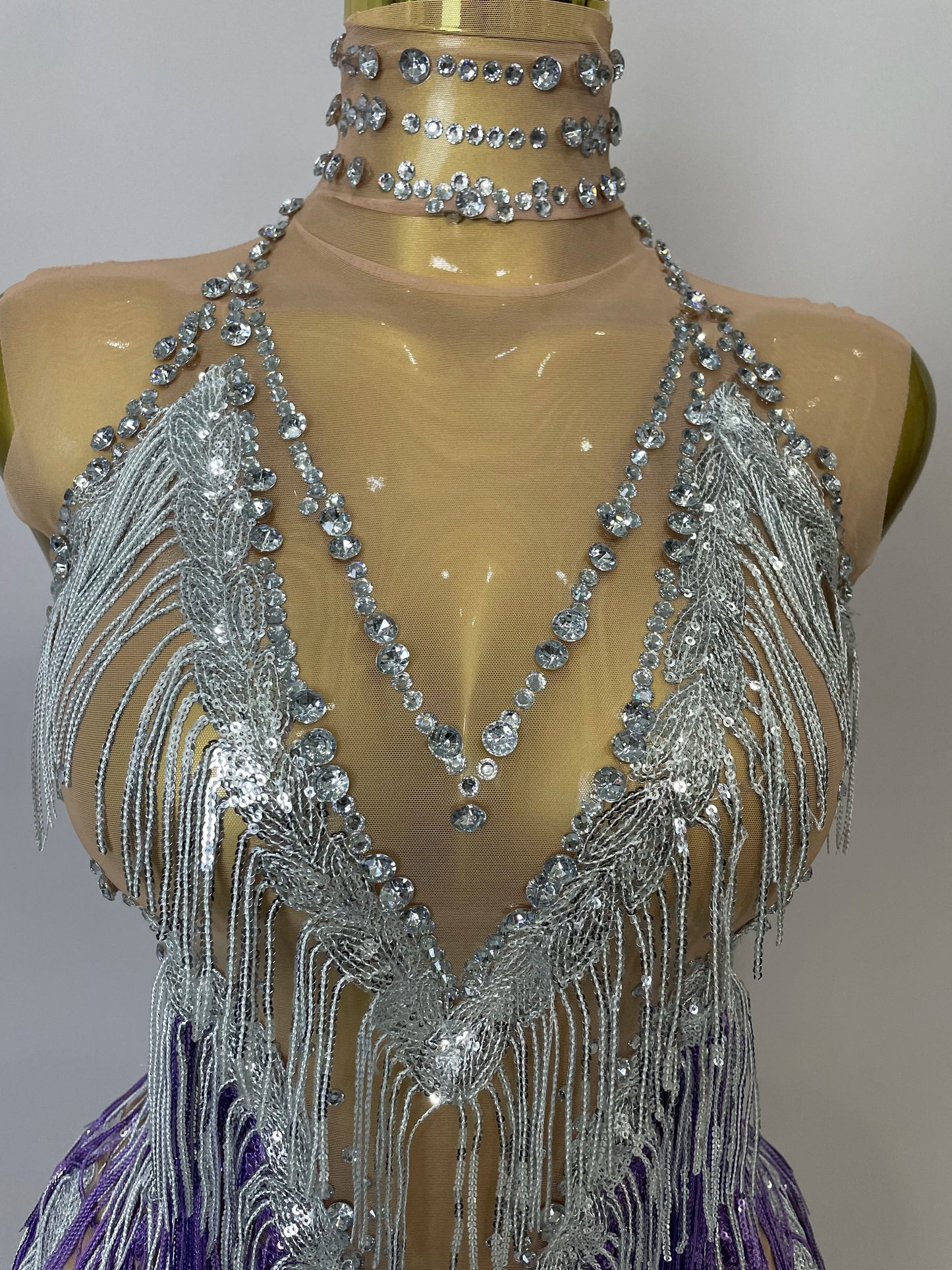 Stock 2025 Women Sexy Stretch Mesh Sparkly Rhinestone Tassels Mini Dress Nightclub Singer Dance Stage Costume Evening Gowns