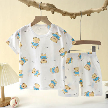 Popular in SummCottonSafe Baby Children Clothes Set Cute Cartoon Short Sleeve Home Pajama Set Sleepwear Soft Breathable