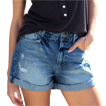 Denim Shorts for Women Women's High Waisted Distressed Denim Shorts with Pockets Ripped Jean Shorts for Summer Pocket for Women