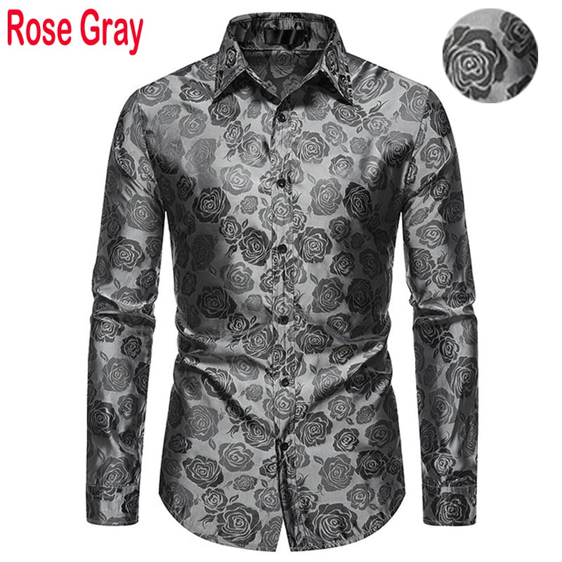 Men's Floral Black Dress Shirts 2022 Stylish New Long Sleeve Steampunk Shirt Men Party Club Bar Social Shirt Male Chemise Homme