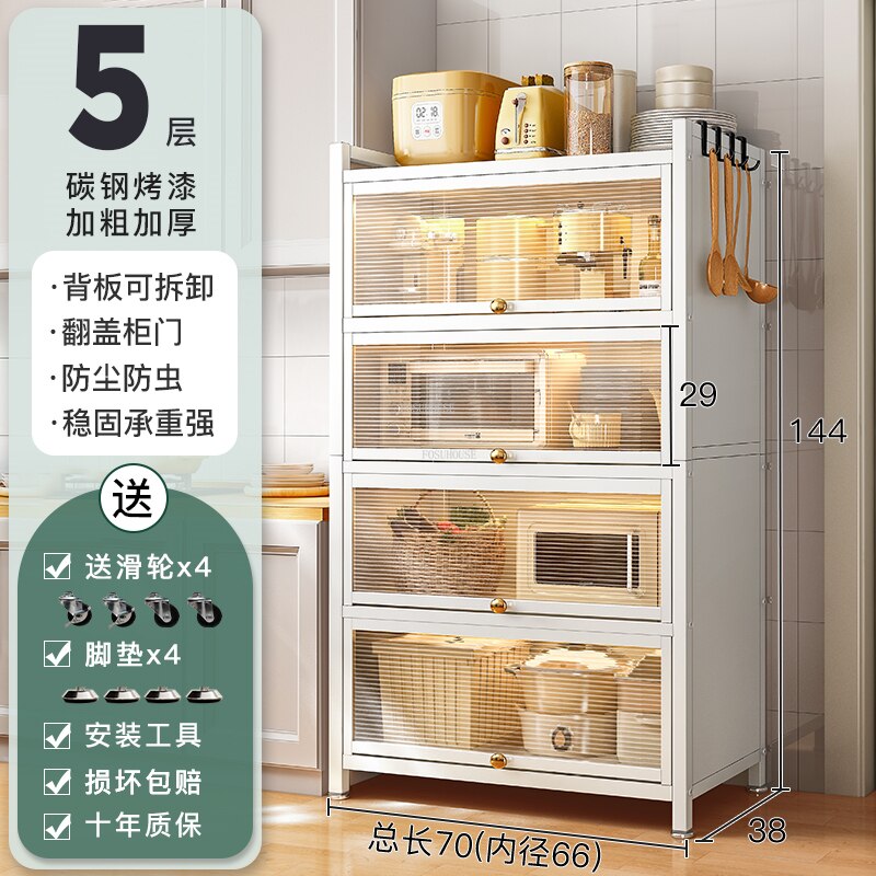 Modern Carbon Steel Kitchen Cabinets Home Kitchen Furniture Simple Tableware Storage Cabinet Multi-layer Shelf with Flip Door