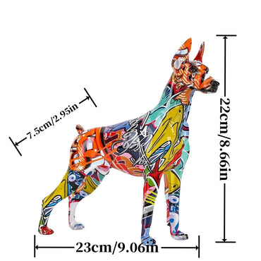 Simple Creative Pet Handle Graffiti Color Doberman Dog Statue Decorations Home Entrance Wine Cabinet Office Decor Resin Crafts