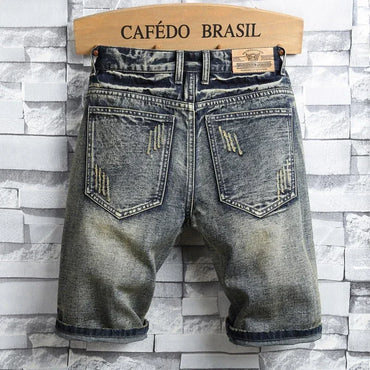 Spliced Ripped Hole Short Jeans Men Streetwear Vintage Denim Shorts Male Patch Plaid Hip Hop Fashion Shorts for Mens