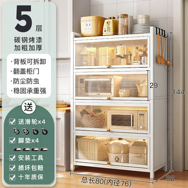 Modern Carbon Steel Kitchen Cabinets Home Kitchen Furniture Simple Tableware Storage Cabinet Multi-layer Shelf with Flip Door
