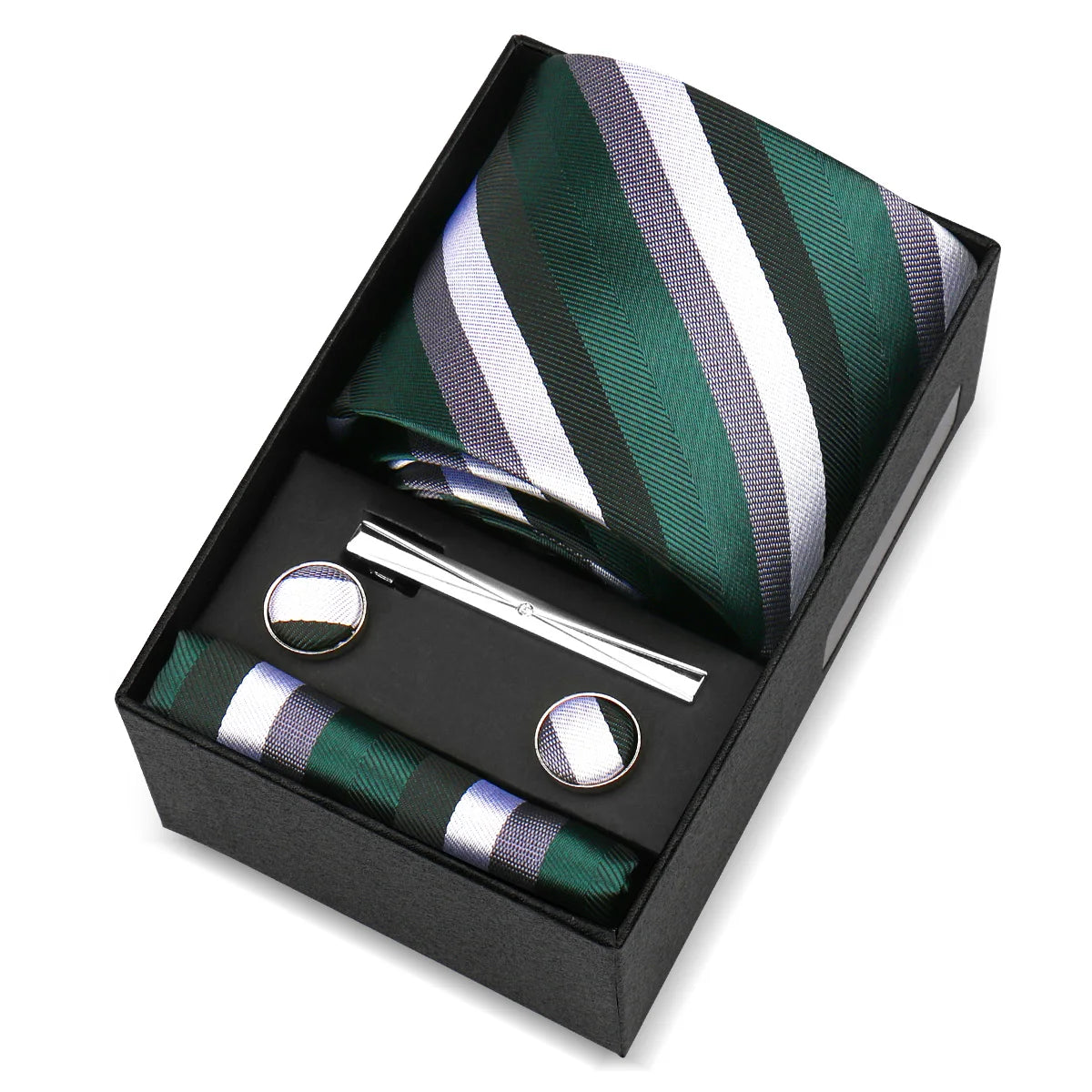 Luxury 8cm Tie For Men Handkerchief Cufflink Tie Clip Set Man Wedding Gravata Suit Accessories Brand Business Necktie Box Gift