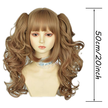 Roman Curly Synthetic Lolita Curly Hair With Bangs Golden Anime Wig Oberl Woman Party Cosplay Wig