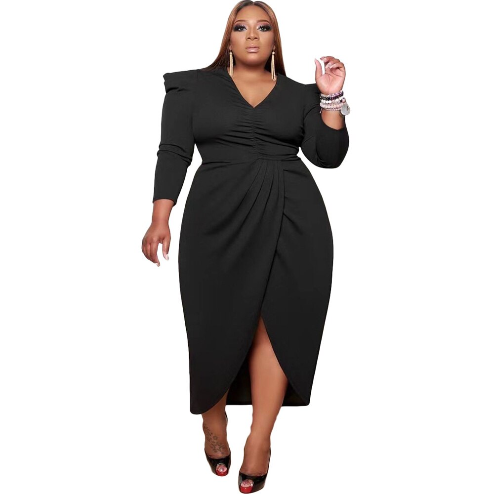 Sexy Women's Clothing Sexy New Style Long Sleeve V Neck Urban Plus Size Evening Dress