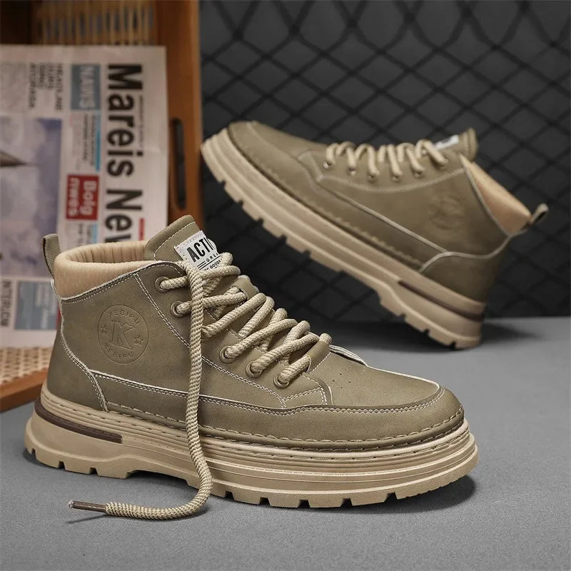 Fashion Men's Boots High Top Casual Sports Shoes for Men Designer Anti-Slip Ankle Boots Outdoor Thick Sole Men Working Boots New