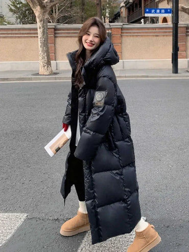 Winter Women Clothing Warm Long Parka Thick Over-the-knee Puffer Jacket Zipper Black Cotton-padded Coats Windproof Jackets New