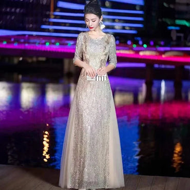 Evening Gown High-end Banquet Niche Light Luxury Host Steel Companion Conductor Choir Performance Costume Women's Long Dress WLF
