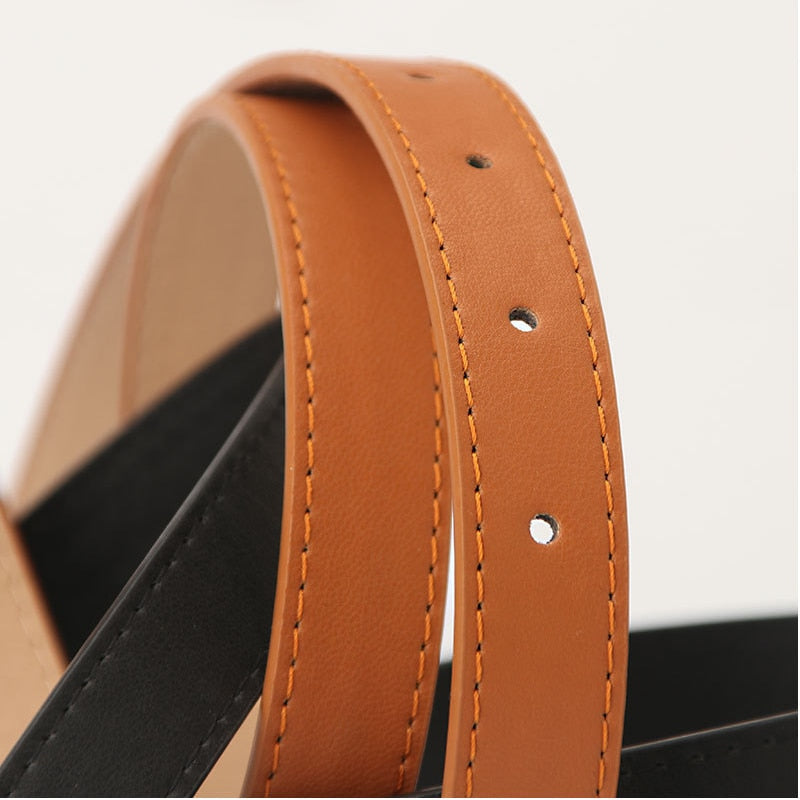 2023 Women Belts New PU Leather Simple Metal Buckle Belt