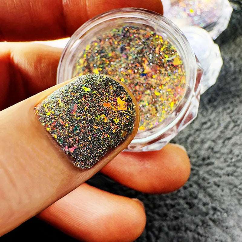 1 Box Laser Reflective Glitter Flash Diamond Nail Powder Sequins Sparkly Gel Polish Chrome Reflective Pigment Holographic Dust