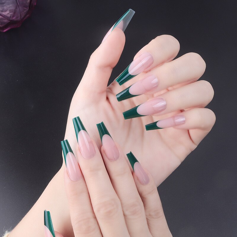 24pcs Strawberry Girl Long Ballet False Nails Art Removable Acrylic Press On Nail Tips
