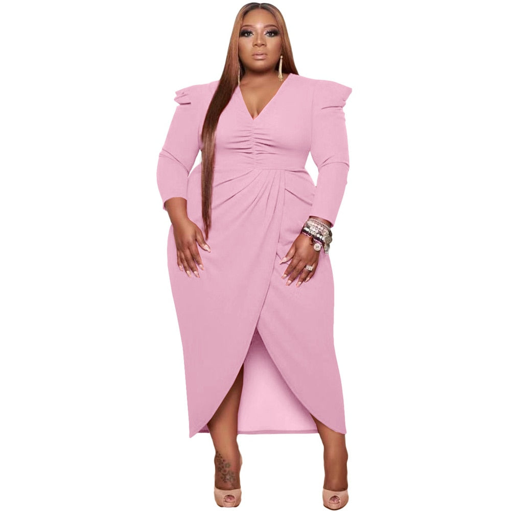 Sexy Women's Clothing Sexy New Style Long Sleeve V Neck Urban Plus Size Evening Dress
