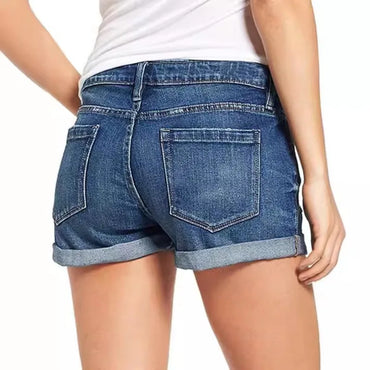 New Denim Shorts Women mid Rise Ripped Distressed Jean Shorts And Pockets Summer Casual Cuffed Hem Non Stretchy Denim Shorts