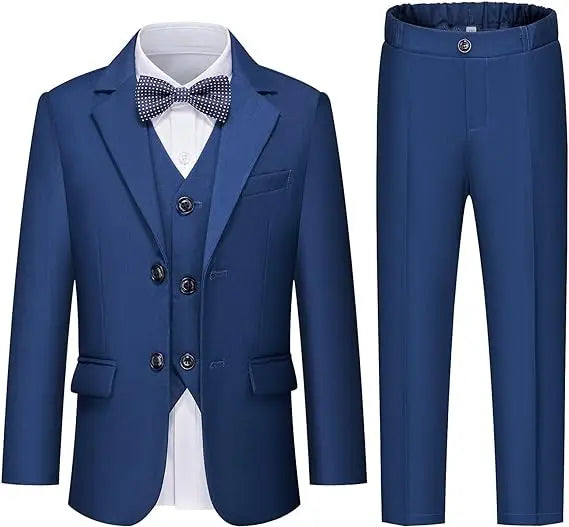 Gentleman Kids White Baptism Photograph Suit Children Slim Jacket Vest Pants Bowtie 4P Piano Dress Boys Prom Performance Costume