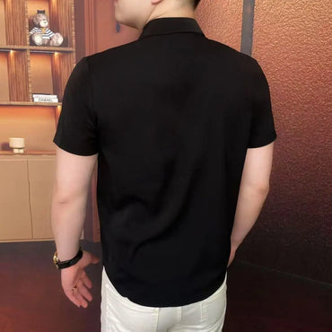 British Style Short Sleeved Shirt for Men Personalized Button Design Casual Business Shirt Slim Social Streetwear Men Clothing