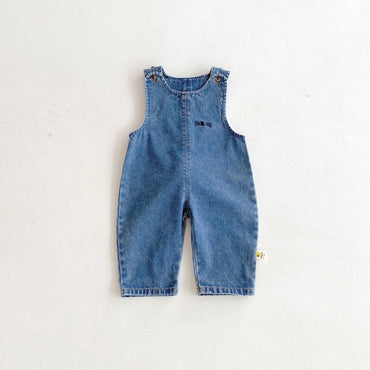 Autumn and winter baby denim overalls with rabbit ears, cute long pants and one-piece pants