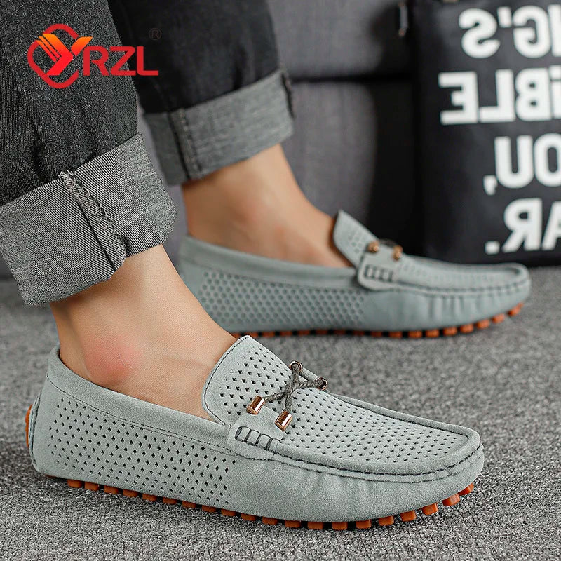 YRZL Men Loafers Casual Slip on Shoes Soft Hollow Leather Lightweight Loafers Man Breathable Comfortable Driving Shoes for Men
