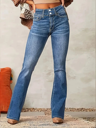 Jeans for Woman Y2k Jeans Blue Stretch Flared Minimalist Vintage Retro High Waist Comfort Daily Wear Fashion Trendy