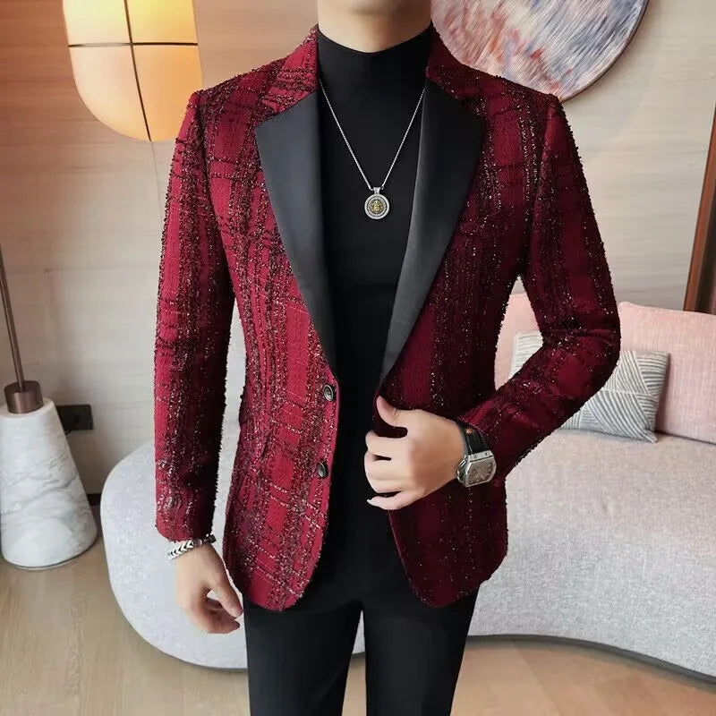 Fashionable Plaid Men's Suit 2 Piece Formal Party Suit for Male Wedding Groom Tuxedo Double Breasted Jacket Pants