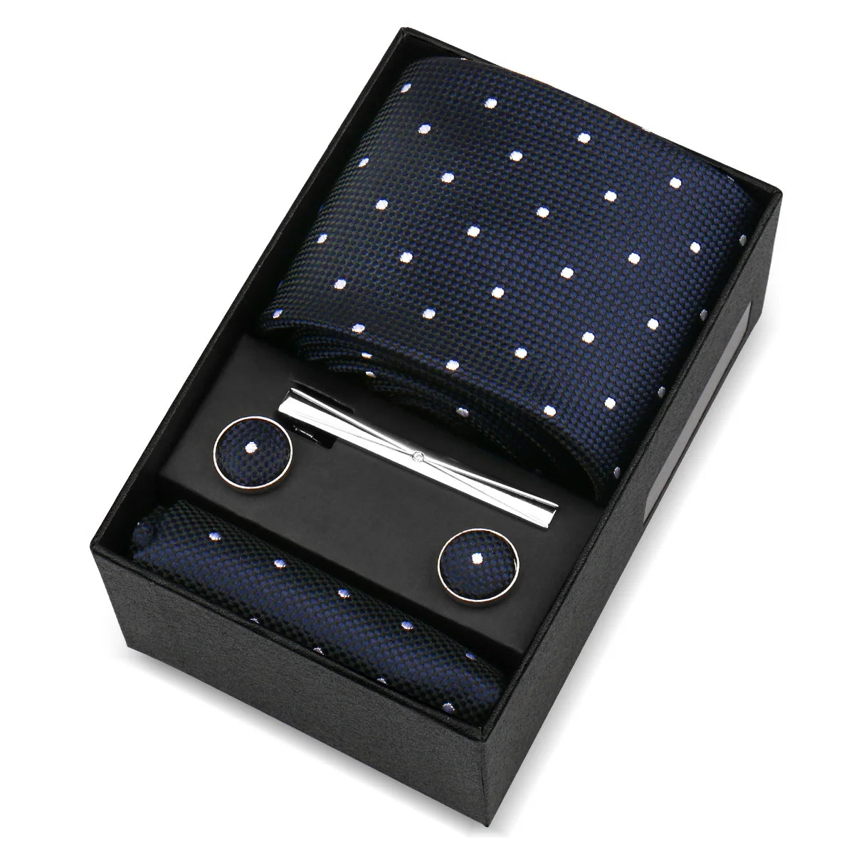 Luxury 8cm Tie For Men Handkerchief Cufflink Tie Clip Set Man Wedding Gravata Suit Accessories Brand Business Necktie Box Gift